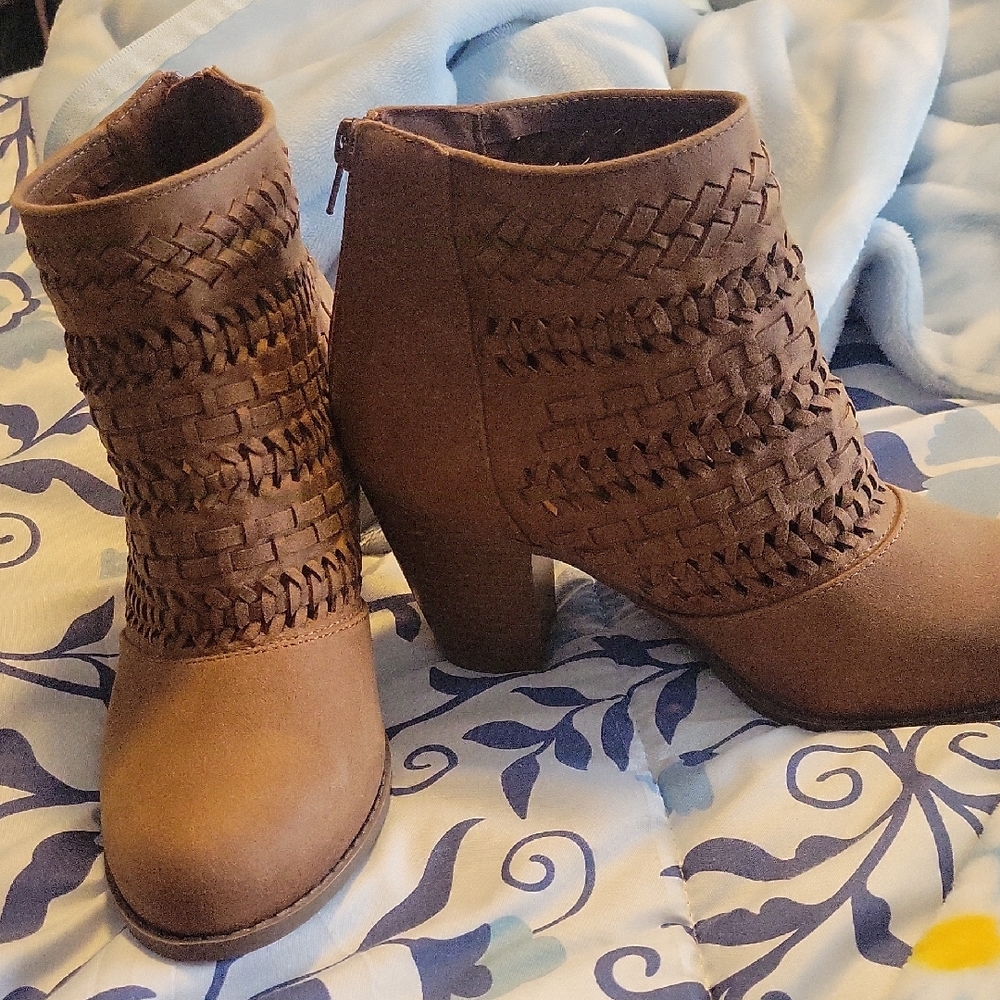 Maurices Tan Woven Heeled Boots